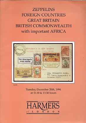 Auction Catalogue - Zeppelins etc - Harmers 20 Dec 1994 - catalogue only