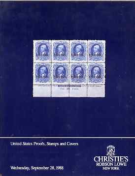 Auction Catalogue - United States,Proofs, Stamps & Covers - Christie's Robson Lowe 28 Sept 1988 - with prices realised