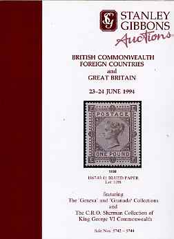 Auction Catalogue - GB Great Britain - Stanley Gibbons 23-4 June 1994 - incl the Geneva & Granada collections (plus Commonwealth & Foreign) - with prices realised (few ink notations)