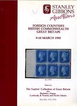 Auction Catalogue - GB Great Britain - Stanley Gibbons 9-10 Mar 1995 - incl the Layton coll (plus Commonwealth & Foreign) - with prices realised (few ink notations)