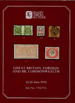 Auction Catalogue - British Commonwealth - Stanley Gibbons 24-26 June 1992 - plus GB Great Britain & Foreign - with prices realised (few ink notations)