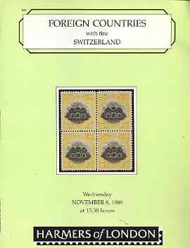 Auction Catalogue - Switzerland - Harmers 8 Nov 1989 - the E C Slate coll plus Foreign - with prices realised