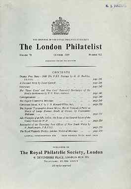 Literature - London Philatelist Vol 78 Number 0922 dated Oct 1969 - with articles relating to Orange Free State, Straits Settlements, Christmas Island, Greece & New South Wales