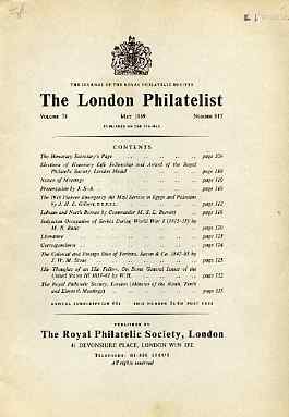 Literature - London Philatelist Vol 78 Number 0917 dated May 1969 - with articles relating to Egypt, Palestine, Labuan, North Borneo, Serbia & Perkins Bacon