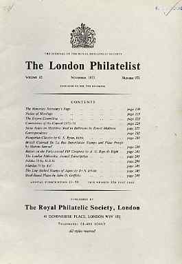 Literature - London Philatelist Vol 82 Number 0971 dated Nov 1973 - with articles relating to Maritime Male, Hungary, De La Rue Profs & Japan