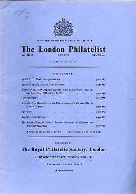 Literature - London Philatelist Vol 84 Number 0991 dated July 1975 - with articles relating to P&O Contract Packets, Victoria, Palestine & Israel