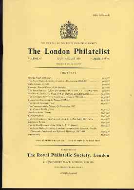 Literature - London Philatelist Vol 97 Number 1147-48 dated July-Aug 1988 - with articles relating to Victoria, Bremen & Airmails
