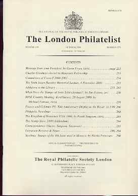 Literature - London Philatelist Vol 109 Number 1279 dated October 2000 - with articles relating to Jordan, France & Colonies and Hannover