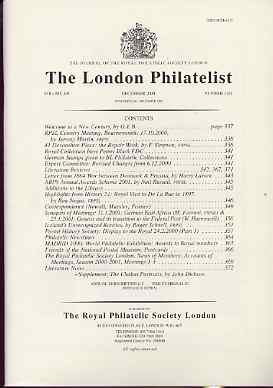 Literature - London Philatelist Vol 109 Number 1281 dated December 2000 - with articles relating to De La Rue, Postal History Displays & Iceland plus Chalon Portraits Supplement