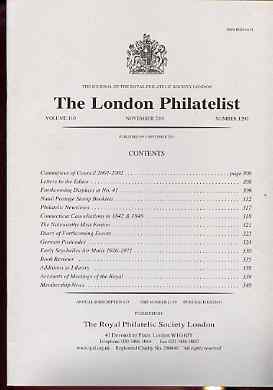 Literature - London Philatelist Vol 110 Number 1290 dated November 2001 - with articles relating to Natal, Connecticut Cancels, German & Seychelles