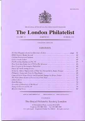 Literature - London Philatelist Vol 110 Number 1293 dated March 2002 - with articles relating to Ceylon, St Lucia, Cape of Good Hope & India Poonch
