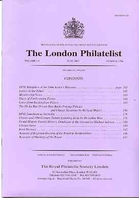 Literature - London Philatelist Vol 110 Number 1296 dated June 2002 - with articles relating to De La Rue Day Books & Birds (Thematic)