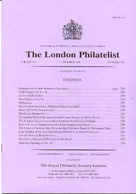 Literature - London Philatelist Vol 110 Number 1299 dated October 2002 - with articles relating to Bechuanaland, St Lucia, Franco-Prussian war & Iraq