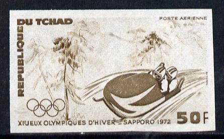 Chad 1972 Sapporo Winter Olympics 50f (Bobsled) unmounted mint imperf colour trial proof (several different combinations available but price is for ONE) as SG 355