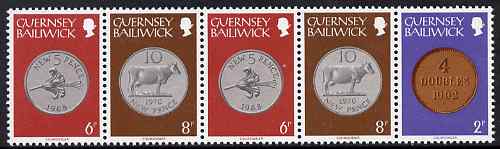 Guernsey 1979-83 Booklet pane of 5 (2p, 2 x 6p, 2 x 8p) from Coins def set unmounted mint, SG 179a