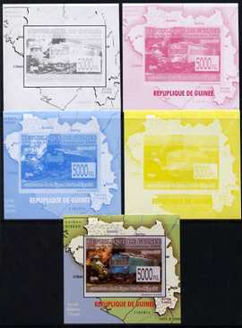 Guinea - Conakry 2009 Opening of Saka Higashi Line individual deluxe sheet #3 - the set of 5 imperf progressive proofs comprising the 4 individual colours plus all 4-colour composite, unmounted mint 