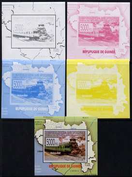 Guinea - Conakry 2009 Opening of Saka Higashi Line individual deluxe sheet #4 - the set of 5 imperf progressive proofs comprising the 4 individual colours plus all 4-colour composite, unmounted mint 