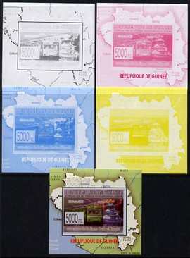 Guinea - Conakry 2009 Opening of Saka Higashi Line individual deluxe sheet #5 - the set of 5 imperf progressive proofs comprising the 4 individual colours plus all 4-colour composite, unmounted mint 