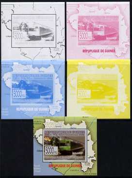 Guinea - Conakry 2009 Opening of Saka Higashi Line individual deluxe sheet #6 - the set of 5 imperf progressive proofs comprising the 4 individual colours plus all 4-colour composite, unmounted mint 