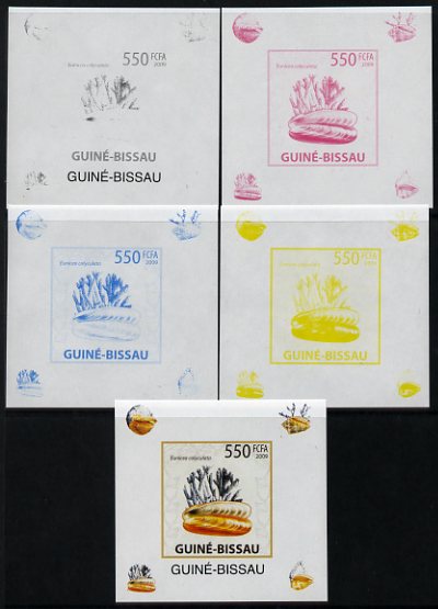 Guinea - Bissau 2009 Shells & Coral individual deluxe sheet #4 - the set of 5 imperf progressive proofs comprising the 4 individual colours plus all 4-colour composite, unmounted mint 