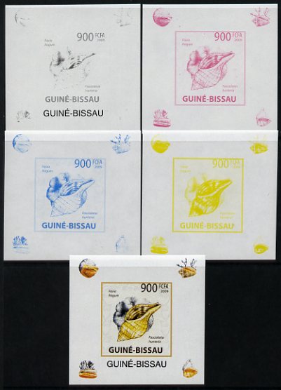 Guinea - Bissau 2009 Shells & Coral individual deluxe sheet #5 - the set of 5 imperf progressive proofs comprising the 4 individual colours plus all 4-colour composite, unmounted mint 