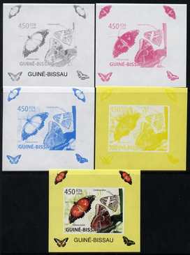 Guinea - Bissau 2009 Butterflies individual deluxe sheet #4 - the set of 5 imperf progressive proofs comprising the 4 individual colours plus all 4-colour composite, unmounted mint 