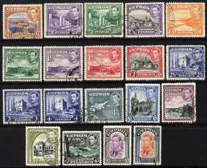 Cyprus 1938-51 KG6 definitive set complete 19 values good to fine used SG 151-63
