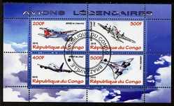 Congo 2010 Legendary Aircraft perf sheetlet containing 4 values fine cto used