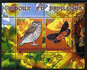 Benin 2007 Butterflies & Owls #1 perf s/sheet containing 2 values unmounted mint. Note this item is privately produced and is offered purely on its thematic appeal