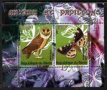Benin 2007 Butterflies & Owls #3 perf s/sheet containing 2 values unmounted mint. Note this item is privately produced and is offered purely on its thematic appeal