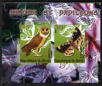 Benin 2007 Butterflies & Owls #3 imperf s/sheet containing 2 values unmounted mint. Note this item is privately produced and is offered purely on its thematic appeal