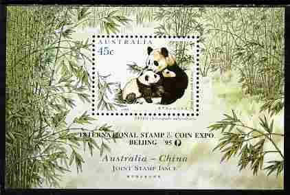 Australia & China 1995 Joint issue - Giant panda m/sheet opt'd for International Stamp & Coin Expo unmounted mint, as SG MS 1551b
