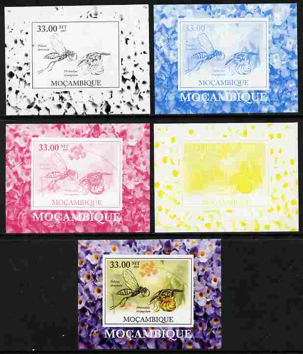 Mozambique 2009 William Kirby Butterflies & Insects #2 individual deluxe sheetlet - the set of 5 imperf progressive proofs comprising the 4 individual colours plus all 4-colour composite, unmounted mint 