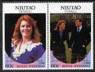 Tuvalu - Niutao 1986 Royal Wedding (Andrew & Fergie) $1 with 'Congratulations' opt in gold se-tenant pair unmounted mint from Printer's uncut proof sheet