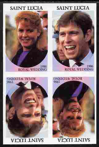 St Lucia 1986 Royal Wedding (Andrew & Fergie) 80c imperf tete-beche se-tenant block of 4 with face value omitted unmounted mint 
