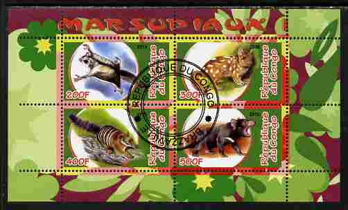 Congo 2010 Marsupials #1 perf sheetlet containing 4 values fine cto used