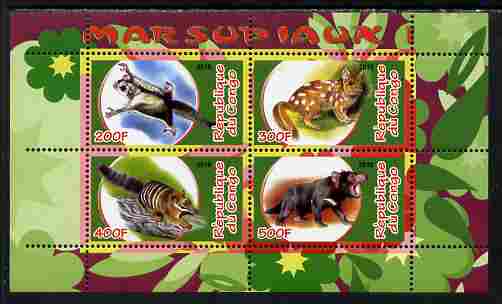 Congo 2010 Marsupials #1 perf sheetlet containing 4 values unmounted mint