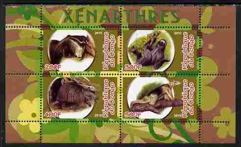 Congo 2010 Xenarthra perf sheetlet containing 4 values unmounted mint