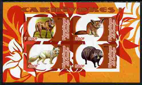 Congo 2010 Carnivores #1 imperf sheetlet containing 4 values unmounted mint