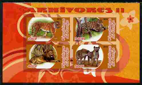 Congo 2010 Carnivores #2 imperf sheetlet containing 4 values unmounted mint