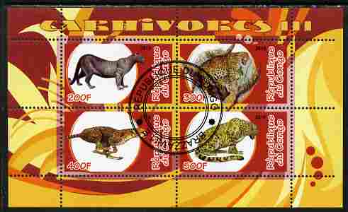 Congo 2010 Carnivores #3 perf sheetlet containing 4 values fine cto used
