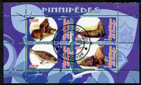 Congo 2010 Pinnipeds perf sheetlet containing 4 values fine cto used