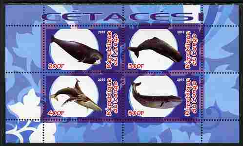 Congo 2010 Cedacea (Whales & Dolphins) #1 perf sheetlet containing 4 values unmounted mint