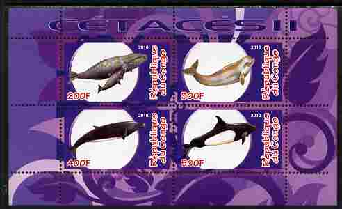 Congo 2010 Cedacea (Whales & Dolphins) #2 perf sheetlet containing 4 values unmounted mint