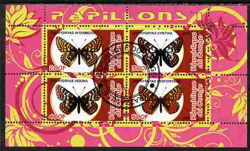Congo 2010 Butterflies #1 perf sheetlet containing 4 values fine cto used