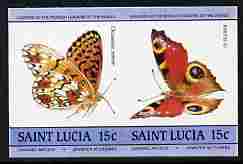 St Lucia 1985 Butterflies (Leaders of the World) 15c se-tenant pair imperf from limited printing unmounted mint as SG 781a