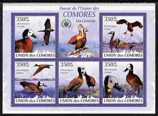 Comoro Islands 2009 Ducks perf sheetlet containing 5 values unmounted mint Yv 1706-10, Mi 2357-61