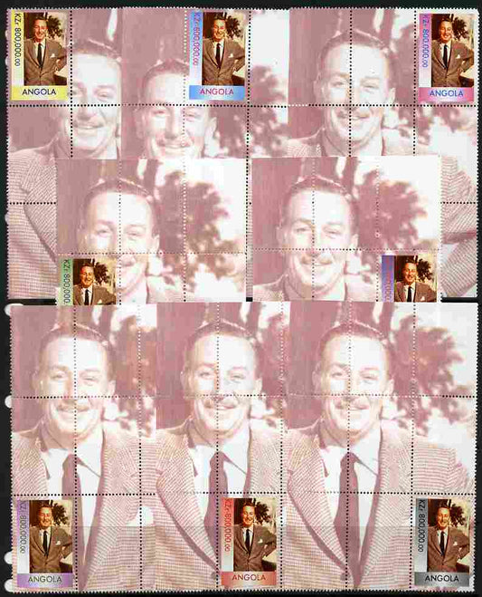 Angola 1999 Walt Disney #1 the set of 8 perf souvenir sheets each with stamp in a different colour and a different position unmounted mint