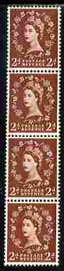 GB Great Britain 1958-61 Wilding Crowns Graphite 2d strip of 4 with coil join unmounted mint