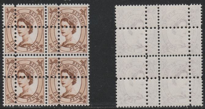 GB Great Britain 1960-67 Wilding 5d phosphor unmounted mint block of 4 with perforations doubled (stamps are quartered) interesting forgery